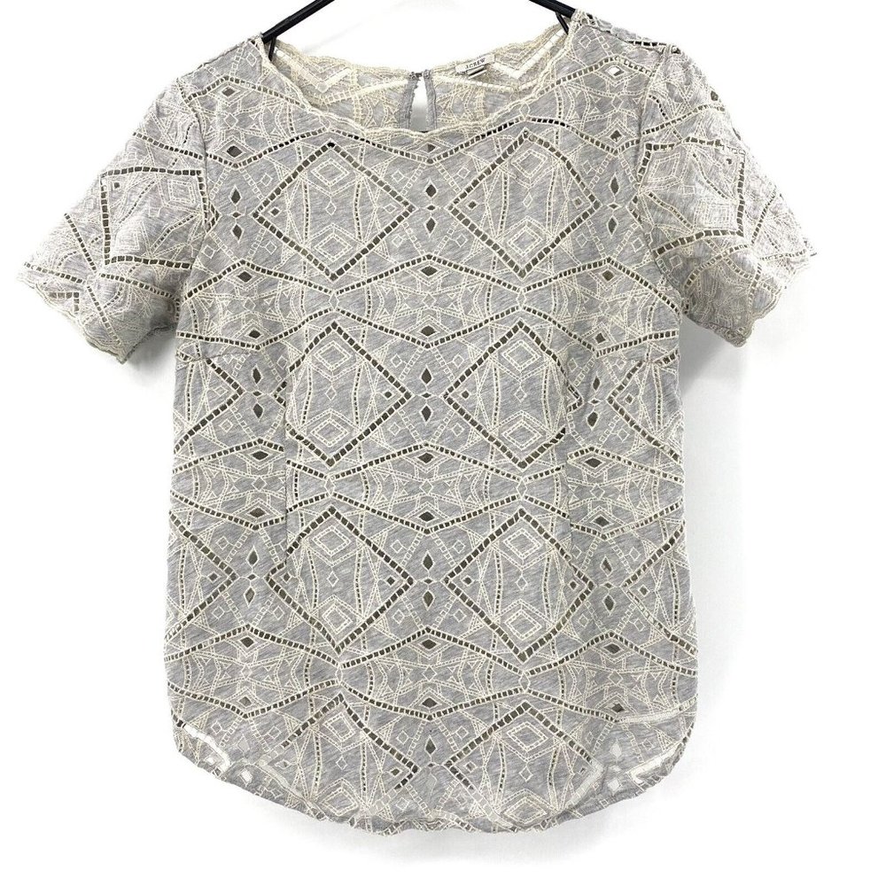 J.Crew Gray Ivory Eyelet Blouse Keyhole Cotton Size Small